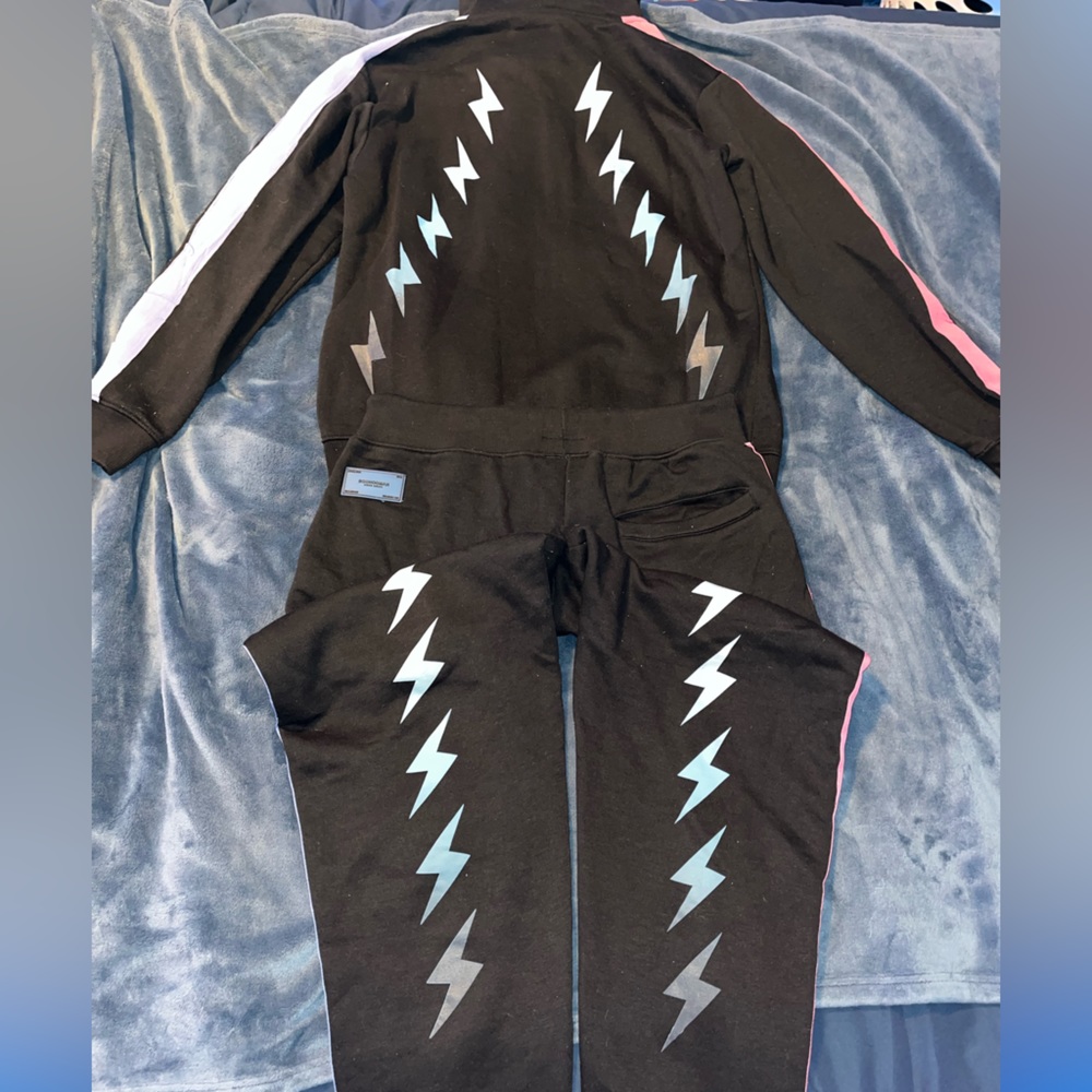 Mens Hooded Zip Reflective Sweatsuit Size M